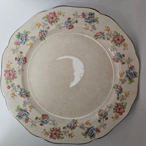 Vintage Knowles Floral Dinner Plate Scalloped Edge Crackle Glaze 10.5" - Picture 1 of 2